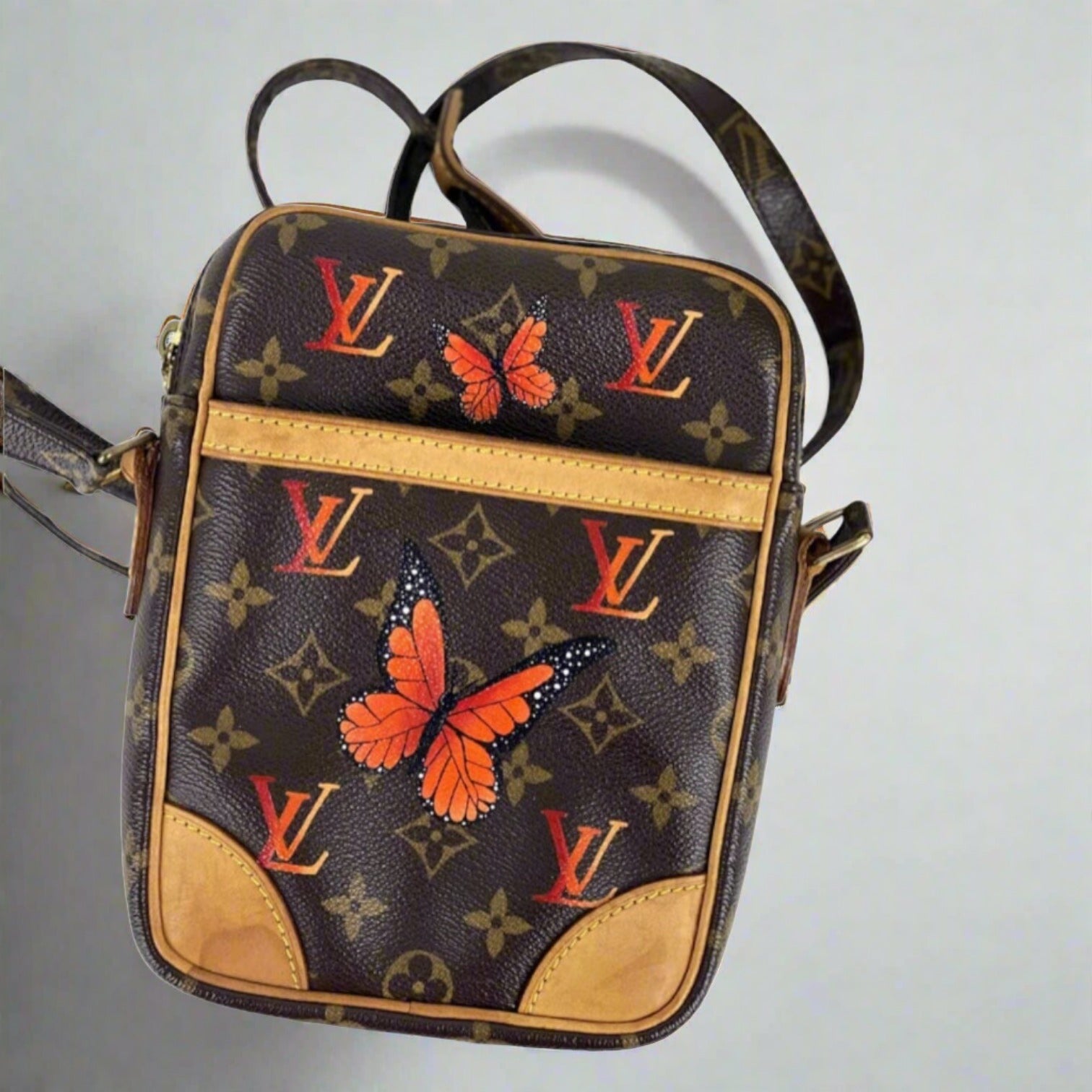 Vintage LV Danube Crossbody with Flower and Butterfly Print Bag