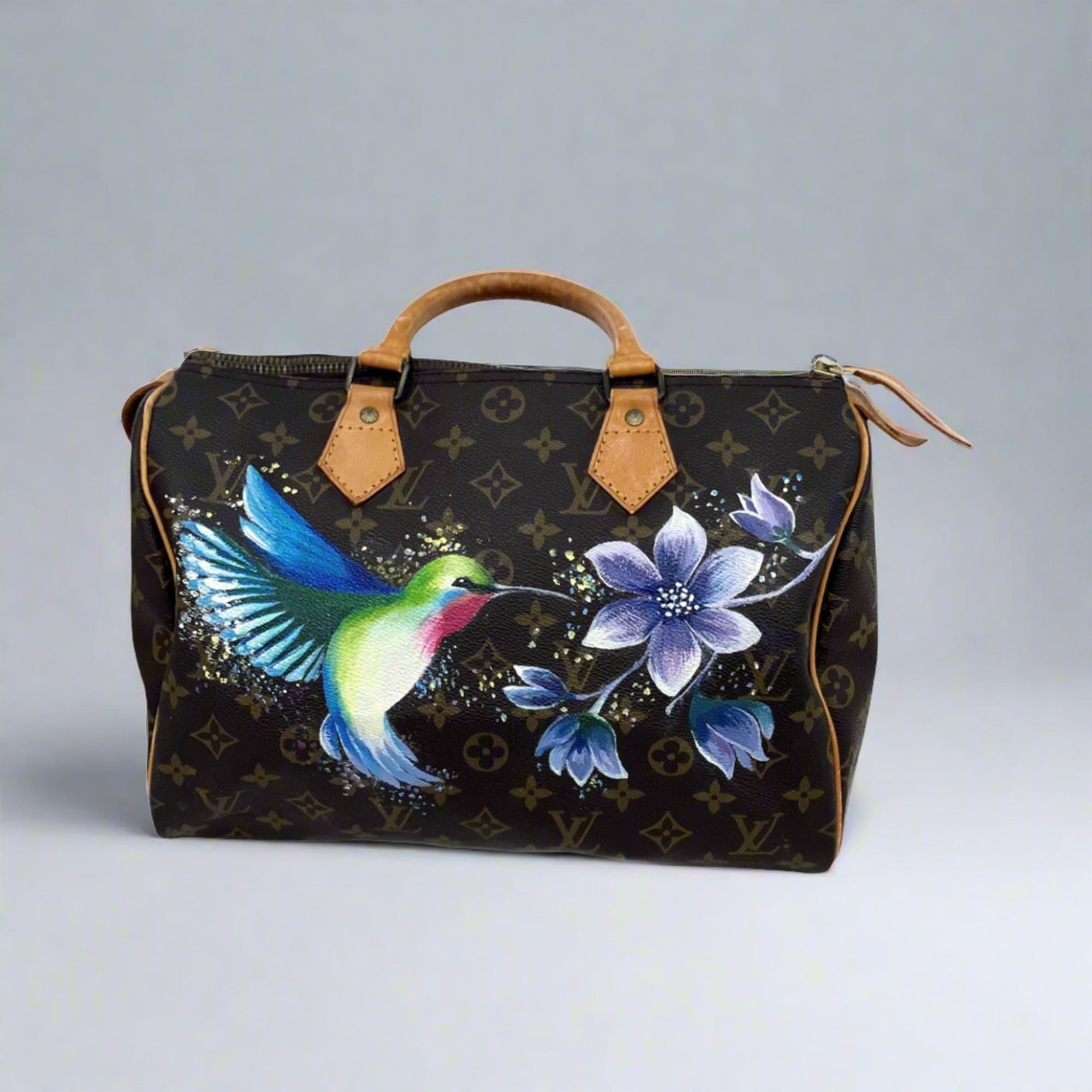Custom Art on YOUR LV Louis Hand Painted Handbag Purse Flower 