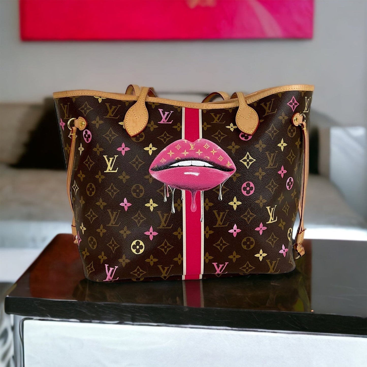 Louis Vuitton Monogram Customized Hand Painted Jewels Neverfull PM