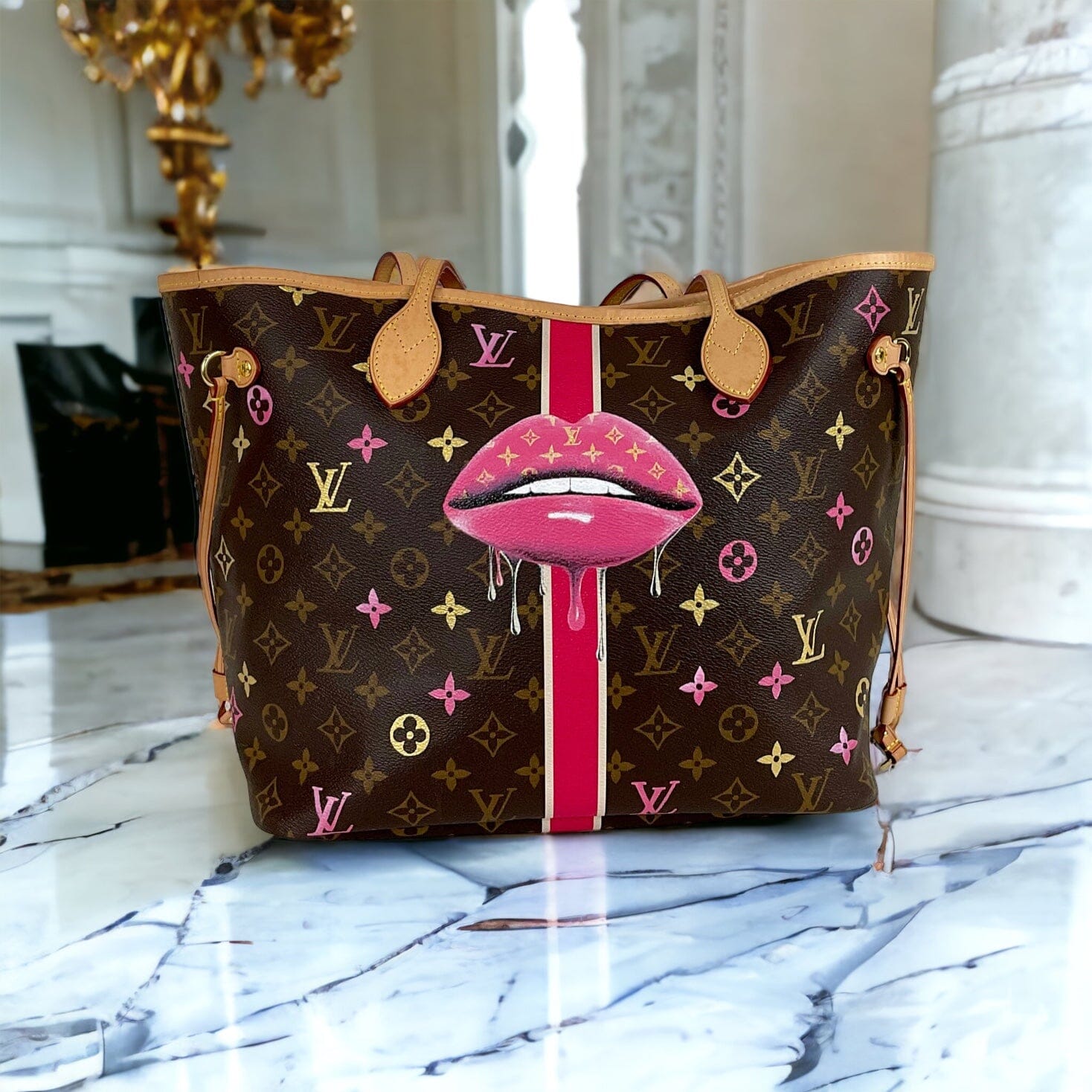 Louis Vuitton, Bags, Custom Louis Vuitton Lv Neverfull Tote Bag