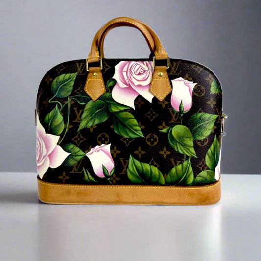 New Vintage X Louis Vuitton LV Monogram Custom Painted Skull Alma Bag  Handbag