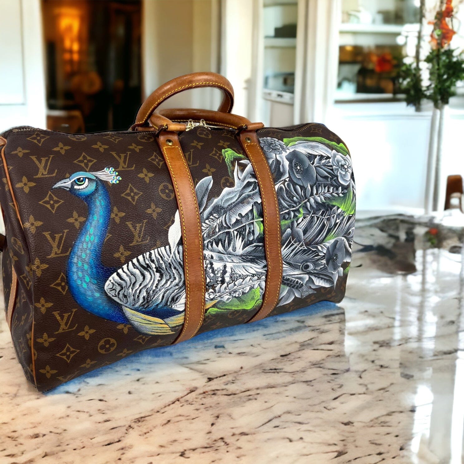 Vintage Hand Painted Louis Vuitton peacock