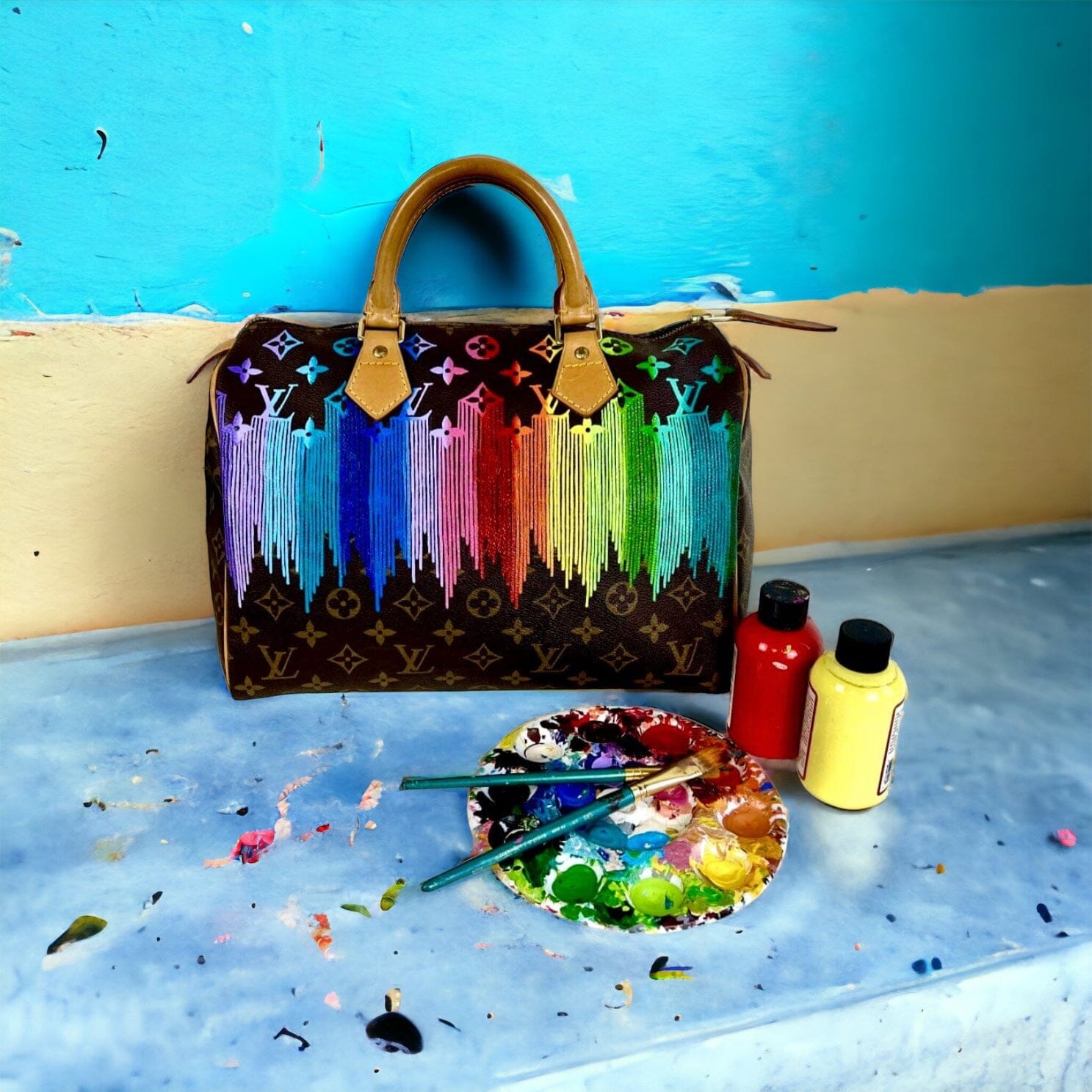 Louis Vuitton, Bags, Black And Rainbow Lv Bag