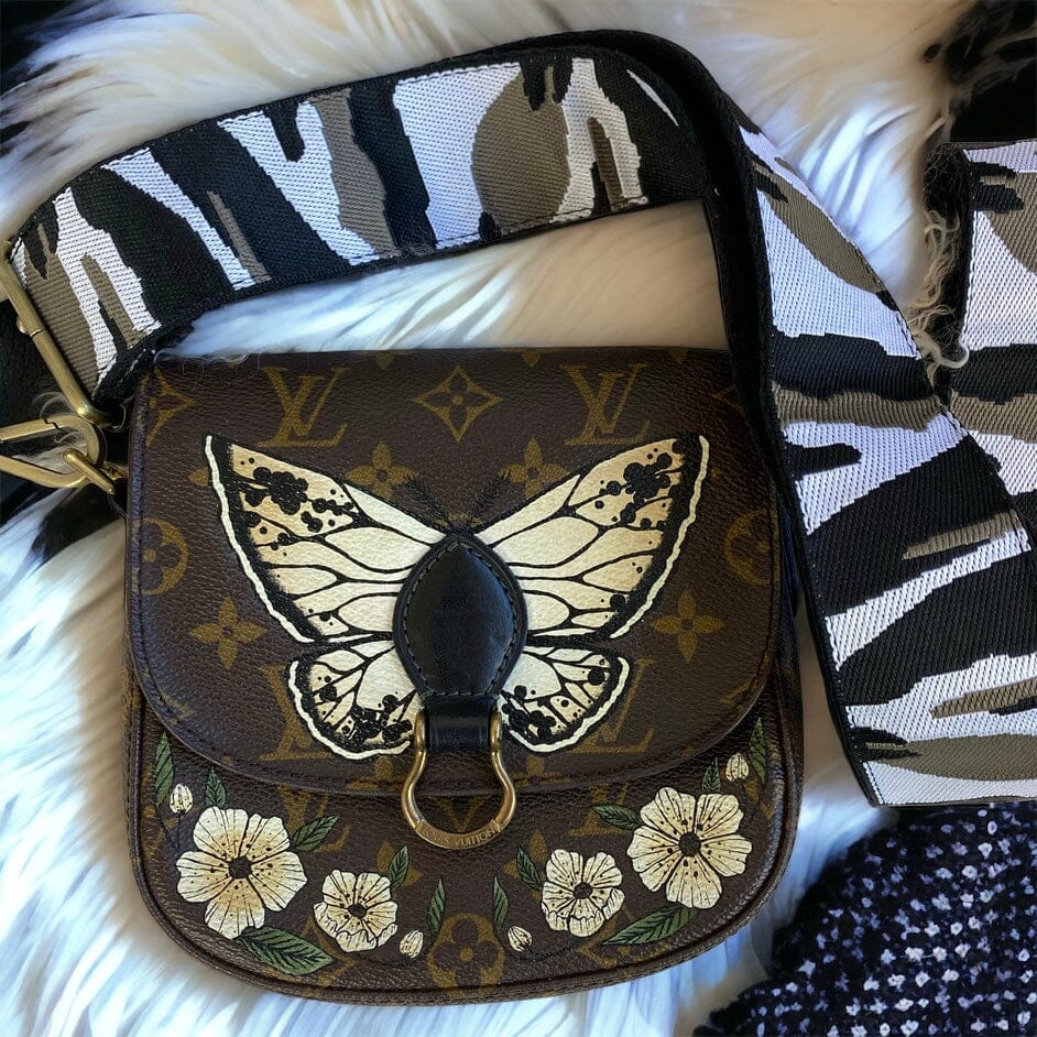 Classic LV With Butterfly Crafting Leather Fabric Bag Leather