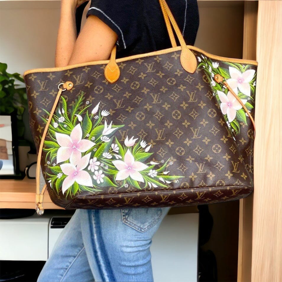 Louis Vuitton Lv neverfull shopping bag flower design MM size