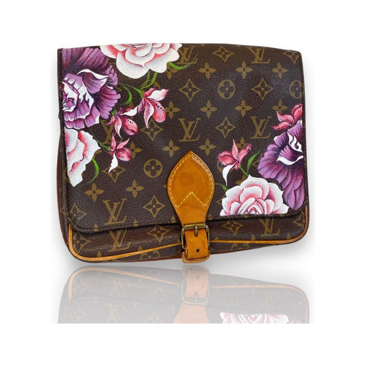 Upcycled Vintage Louis Vuitton Pochette Hand Painted Flowers 