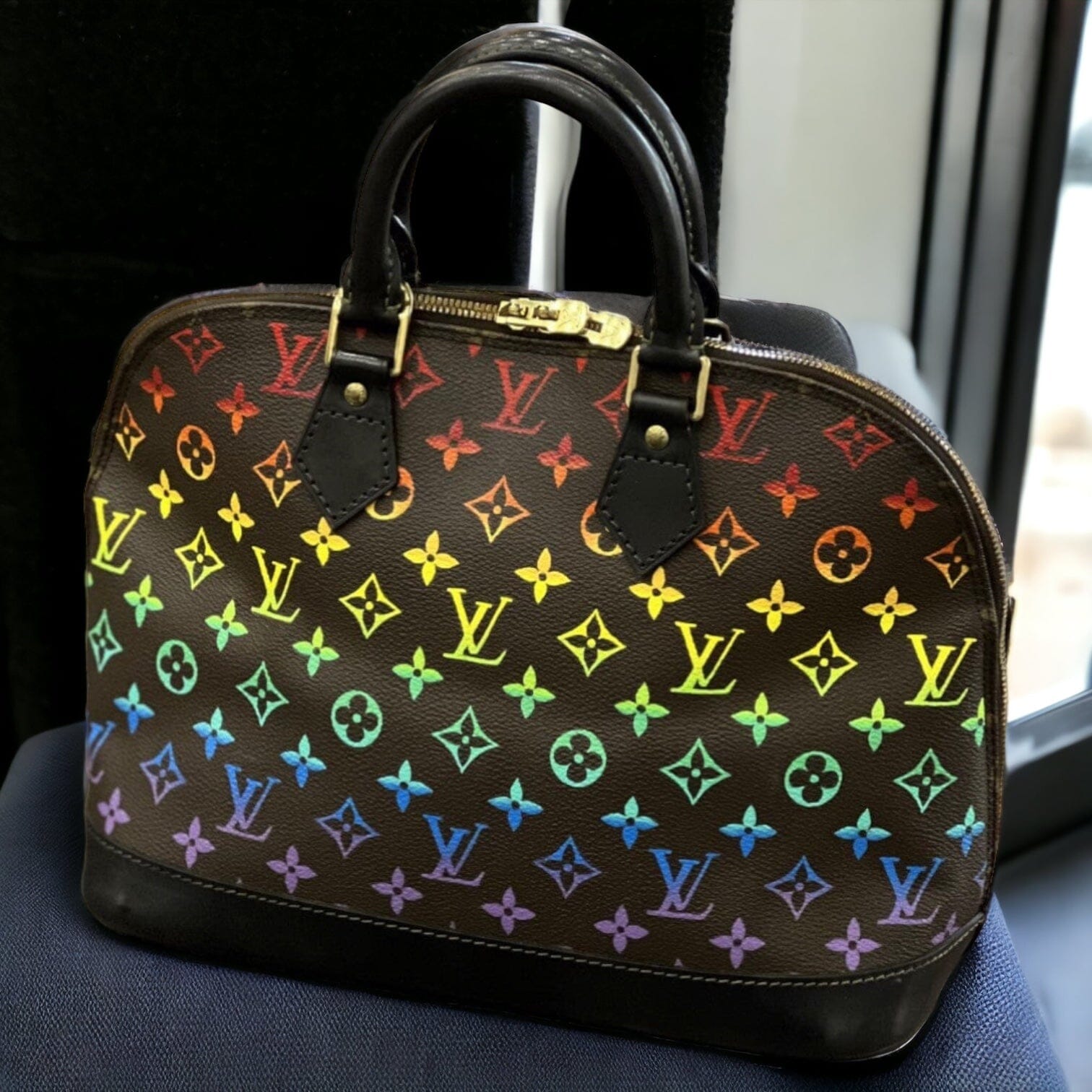 Hand Painted Louis Vuitton Alma Full of Color Artwork Painted on Both Sides