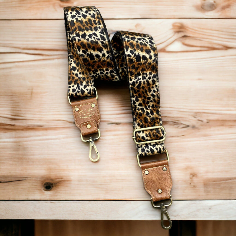 Leopard Print Adjustable Purse Strap in Gold
