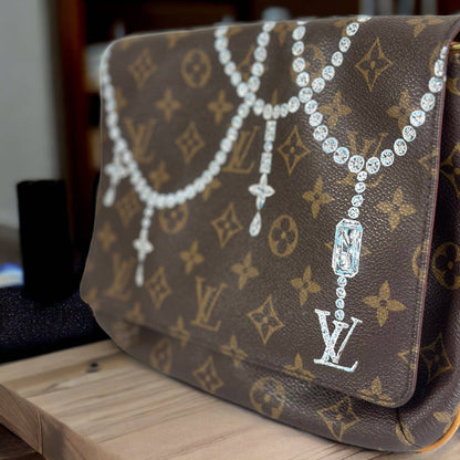 Hand painted Preloved Louis Vuitton with diamonds and pearls