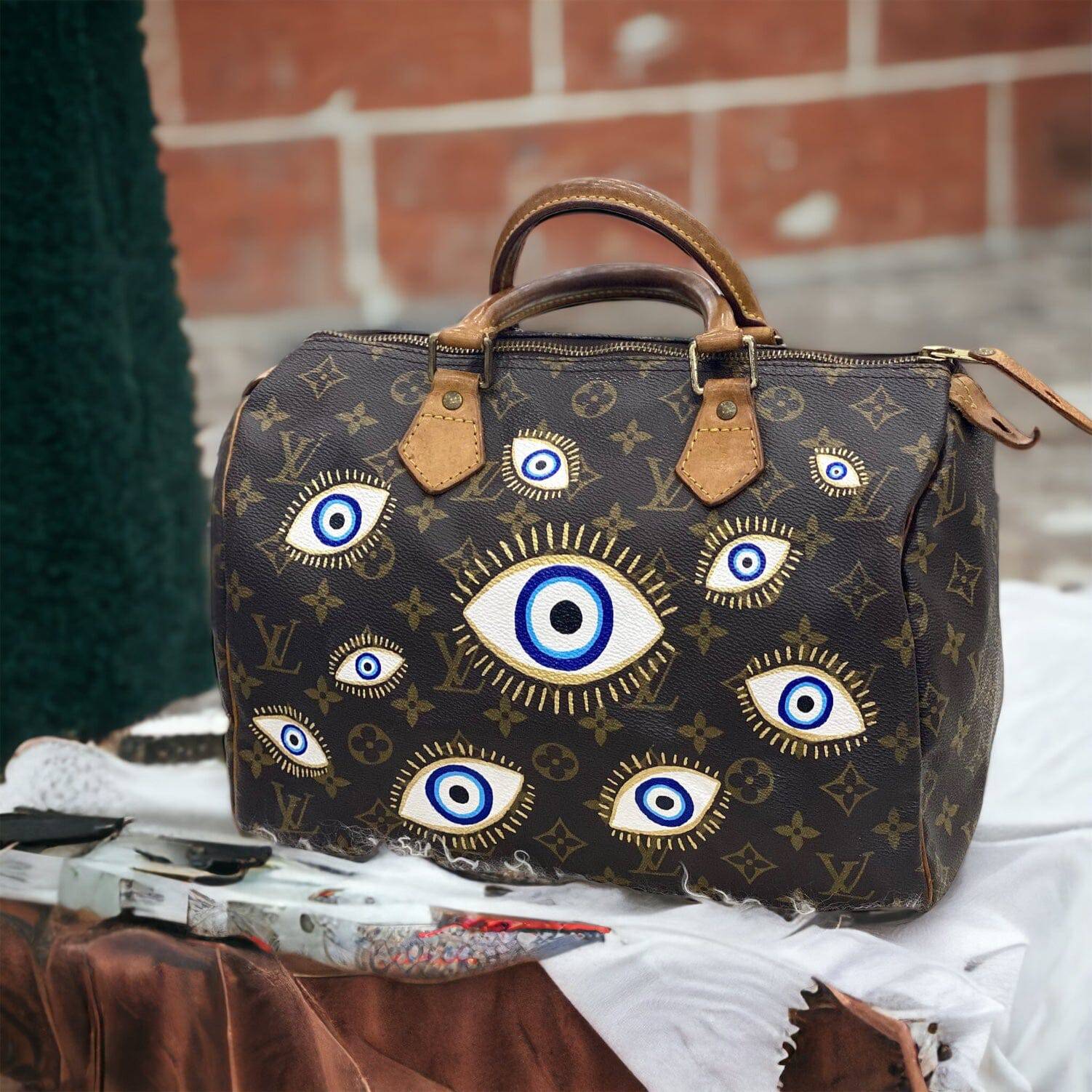 Hand Painted Louis Vuitton Evil Eye Artwork New Vintage Handbags