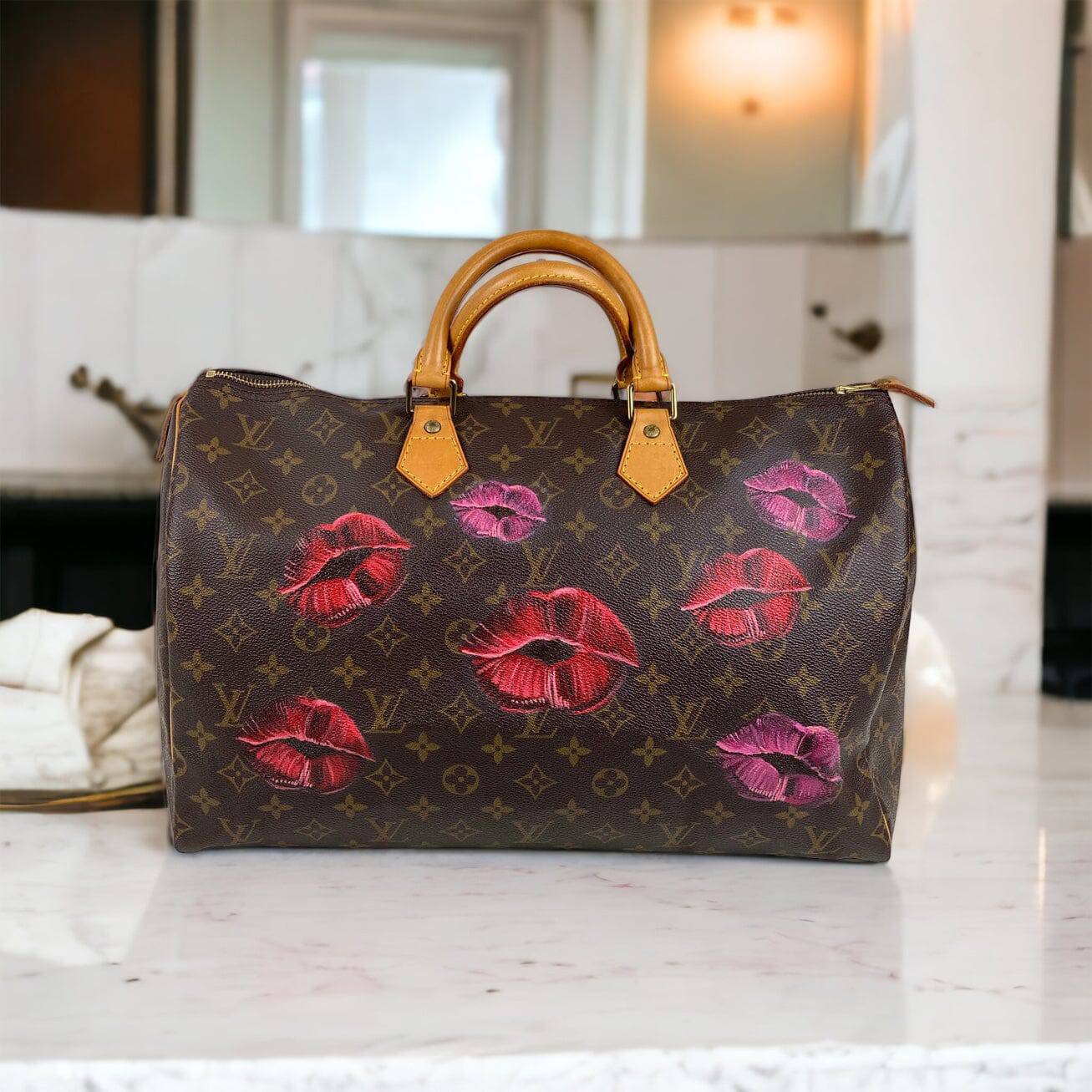 Custom Painted Louis Vuitton Speedy 40 Painted On Front Back