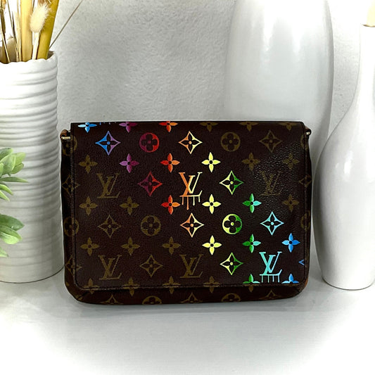 Louis Vuitton, Bags, Louis Vuitton Trousse 23 Crossbody Bag Custom Painted  In Rainbow With Charms