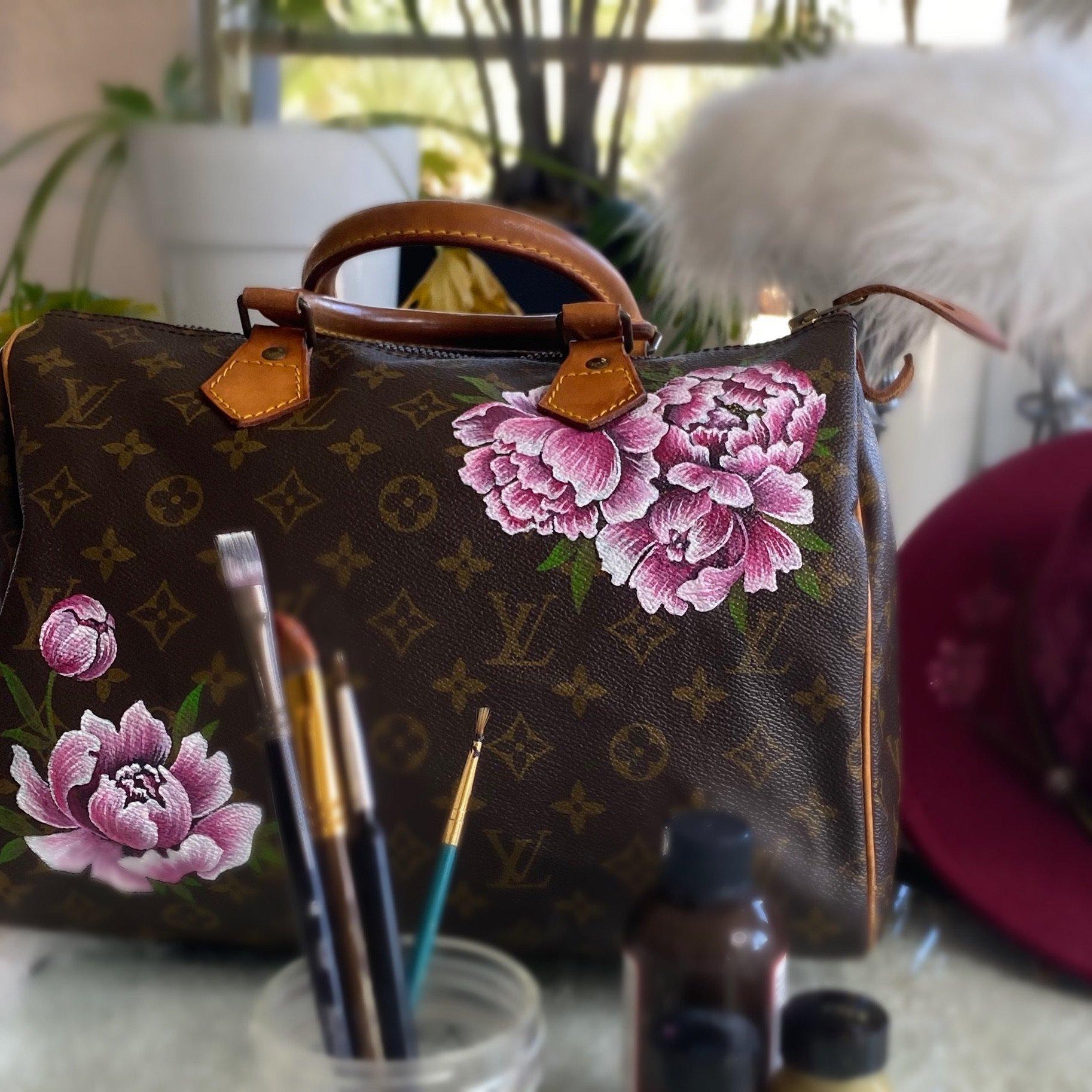 Louis Vuitton Speedy 30 Women's Authentic Pre Owned Custom Painted Handbag Dual Top Handles Brown Pink Luxury Monogram Canvas